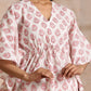 trueBrowns Pink Buta On White Block Print Cotton Kaftan Co-Ord Set - Swadesiicart