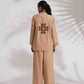 trueBrowns Beige Cotton Embroidered Shirt Top Co-ord Set - Swadesiicart