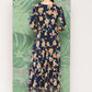 InWeave Women's Black Tropical Print Gota Long Dress - Swadesiicart