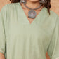 InWeave Women's Sage Green Kantha Lace Wrok Kimono Sleeve Kurta Set - Swadesiicart