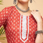 InWeave Women's Rust Small Floral Print Lace Straight Kurta - Swadesiicart