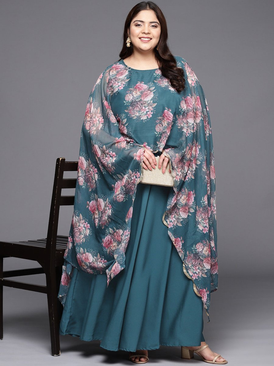 Ahalyaa Plus Size Boat Neck Maxi Ethnic Dress | Swadesiicart