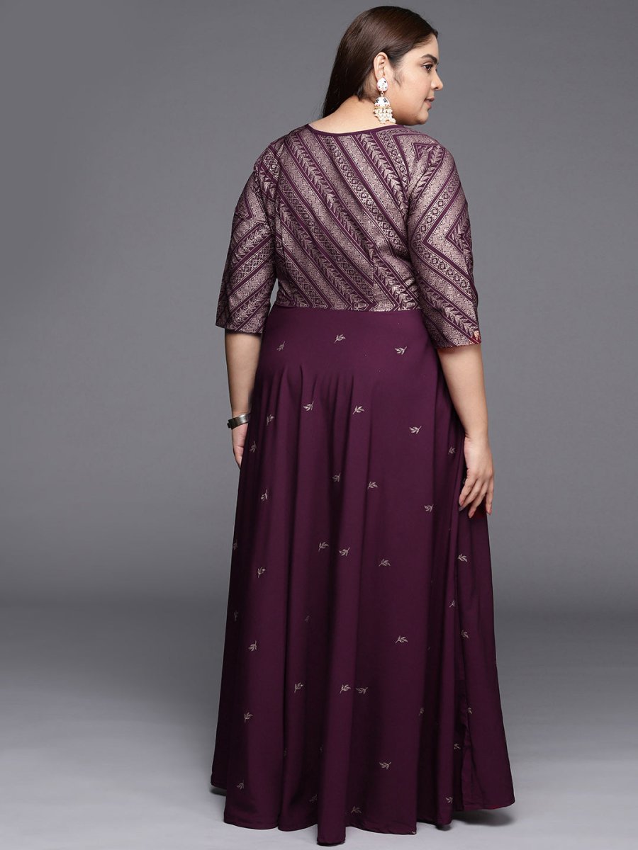 Ahalyaa Plus Size V-neck Maxi Ethnic Dress | Swadesiicart