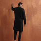 trueBrowns Men's Black Textured Cotton Dobby Front Open Kurta | Swadesiicart