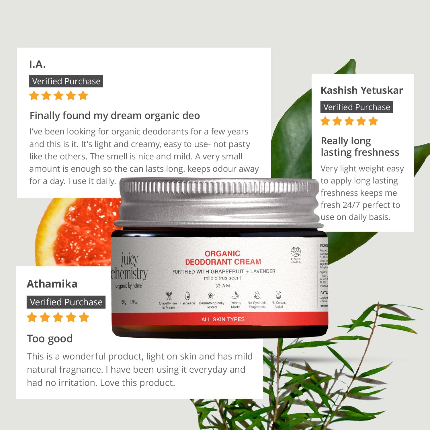 Organic Deodorant Cream Fortified with Grapefruit + Lavender