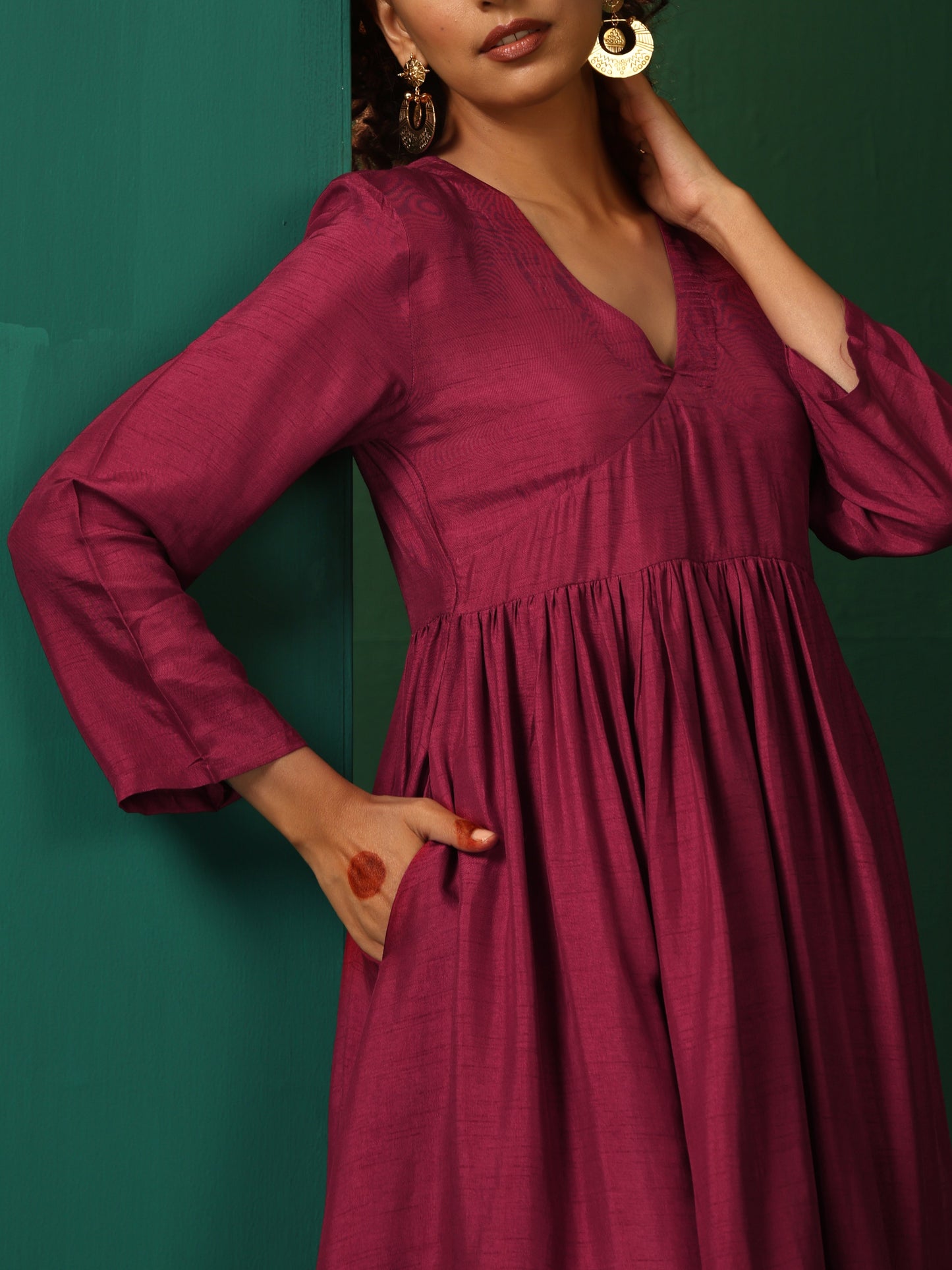 trueBrowns Maroon Silk Angrakha Kurta Pant Set | Swadesiicart