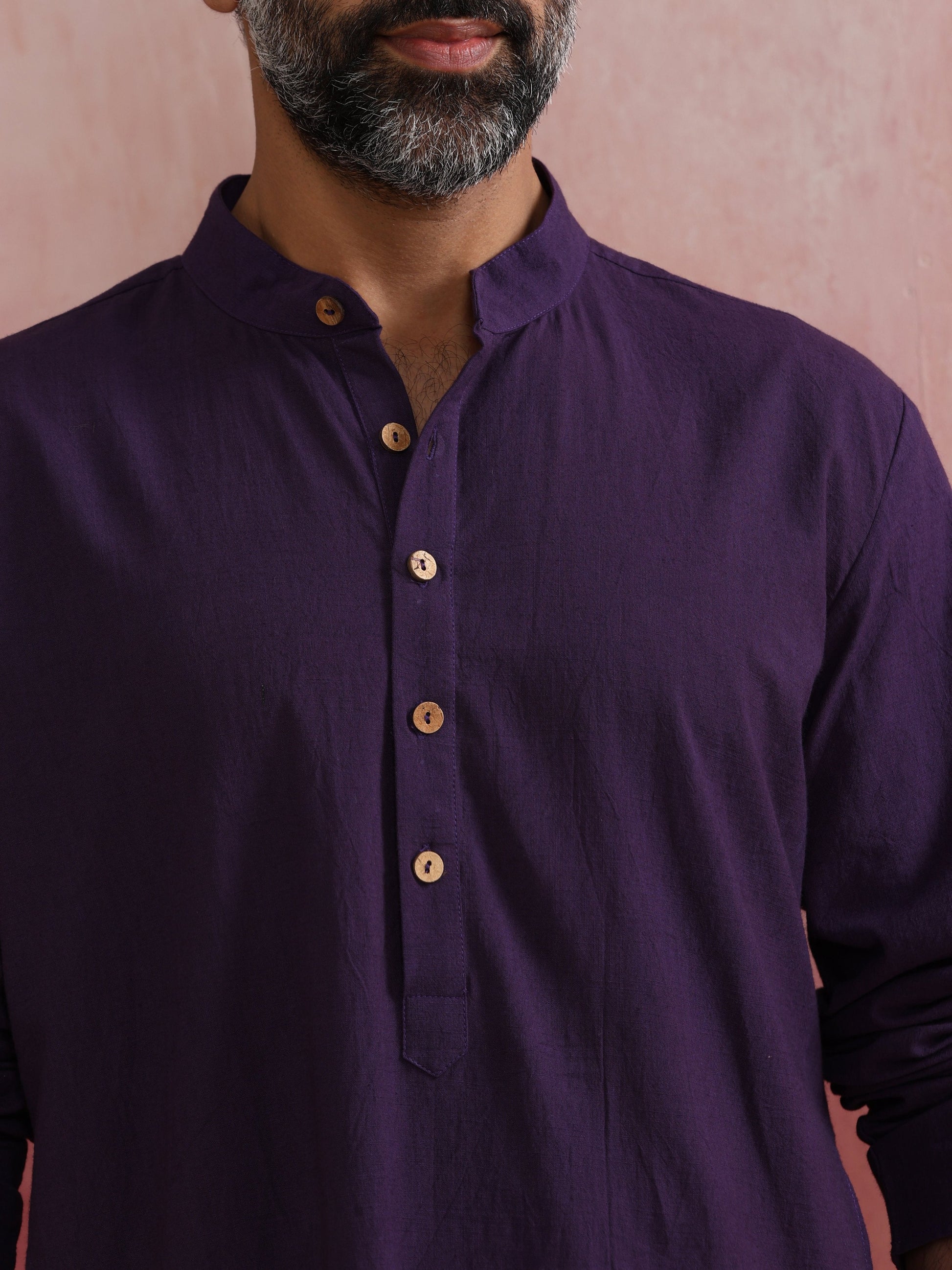 trueBrowns Men's Purple Mandarin Collar Kurta | Swadesiicart