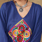 InWeave Women's Ink Blue Square Yellow Patch Work Assymentrical Kurta Set - Swadesiicart