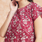 InWeave Women's Wine Cream Floral Print A Line Dress - Swadesiicart