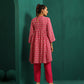 trueBrowns Pink Leaf Muslin Silk Printed Yoke Gathered Co-ord Set - Swadesiicart