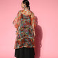 InWeave Black Strappy Set With Green Floral Organza Cape - Swadesiicart