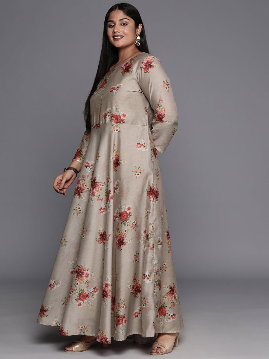 Ahalyaa Plus Size Round Neck Maxi Ethnic Dress With Dupatta | Swadesiicart