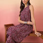InWeave Maroon Navy Ajrakh Foil Round Neck Kurta Pant Set - Swadesiicart