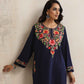 trueBrowns Blue Floral Embroidered Woollen Phiran Kurta | Swadesiicart