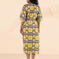 trueBrowns Yellow Cotton Ikat Slit Dress | Swadesiicart