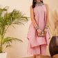 InWeave Women's Light Pink Lurex Kantha Mandarin Neck Kurta Palazzo Set - Swadesiicart