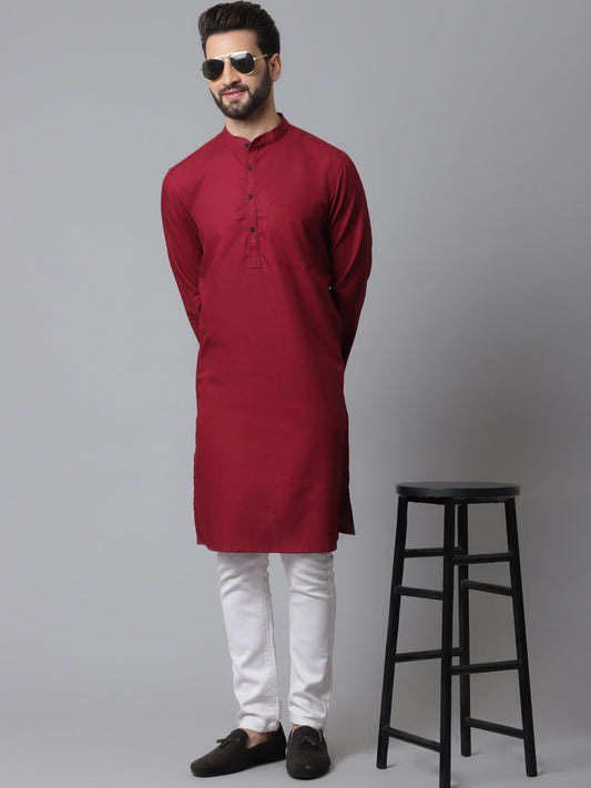 Even Apparels Maroon Pure Cotton Kurta With Band Collar | Swadesiicart