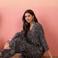 InWeave Black Maroon Ajrakh Foil V Neck Flared Kurta Pant Set - Swadesiicart