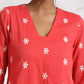 trueBrowns Orange Cotton Floral Embroidered Kurta Set | Swadesiicart