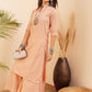 InWeave Women's Light Mustard Lurex Kantha Mandarin Neck Kurta Palazzo Set - Swadesiicart