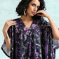 trueBrowns Black Printed Velvet Kaftan Kurta | Swadesiicart