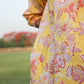 trueBrowns Yellow Cotton Block Print V-Square Neck Co-Ord Set - Swadesiicart