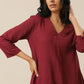trueBrowns Ruby Wine Slub Texture Back Pleat Kurta Pant Set | Swadesiicart