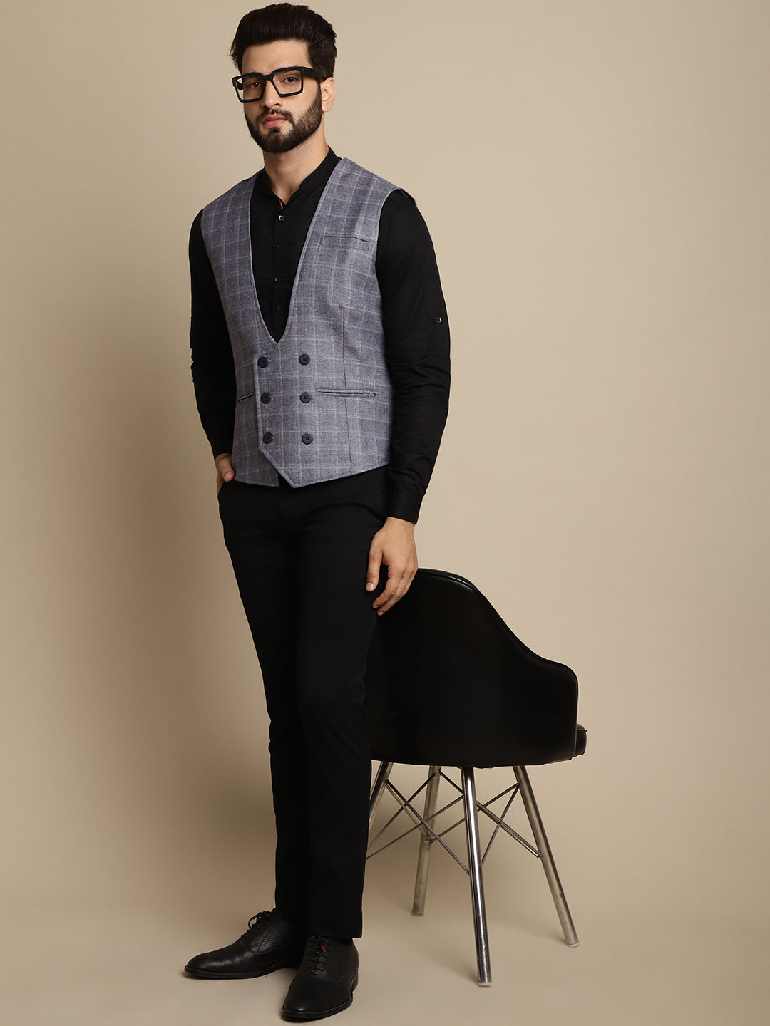 Even Apparels Men's Grey Double Breast Waistcoat | Swadesiicart