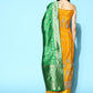 InWeave Women's Mustard Foil Print Strappy With Green Brocade Dupatta - Swadesiicart
