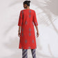 trueBrowns Red Cotton Print Kurta Set | Swadesiicart