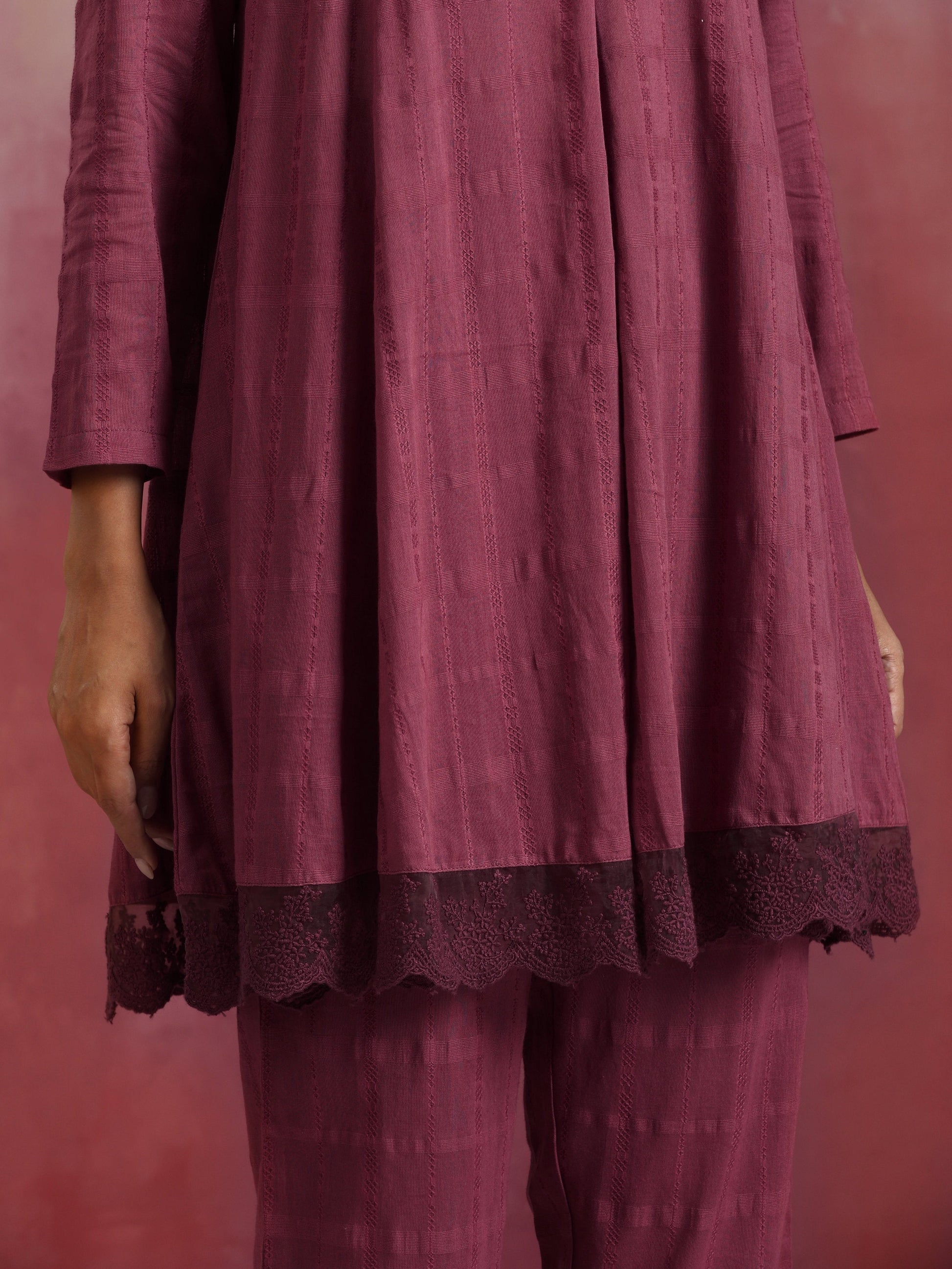 trueBrowns Mauve Cotton Dobby Co-ord set - Swadesiicart