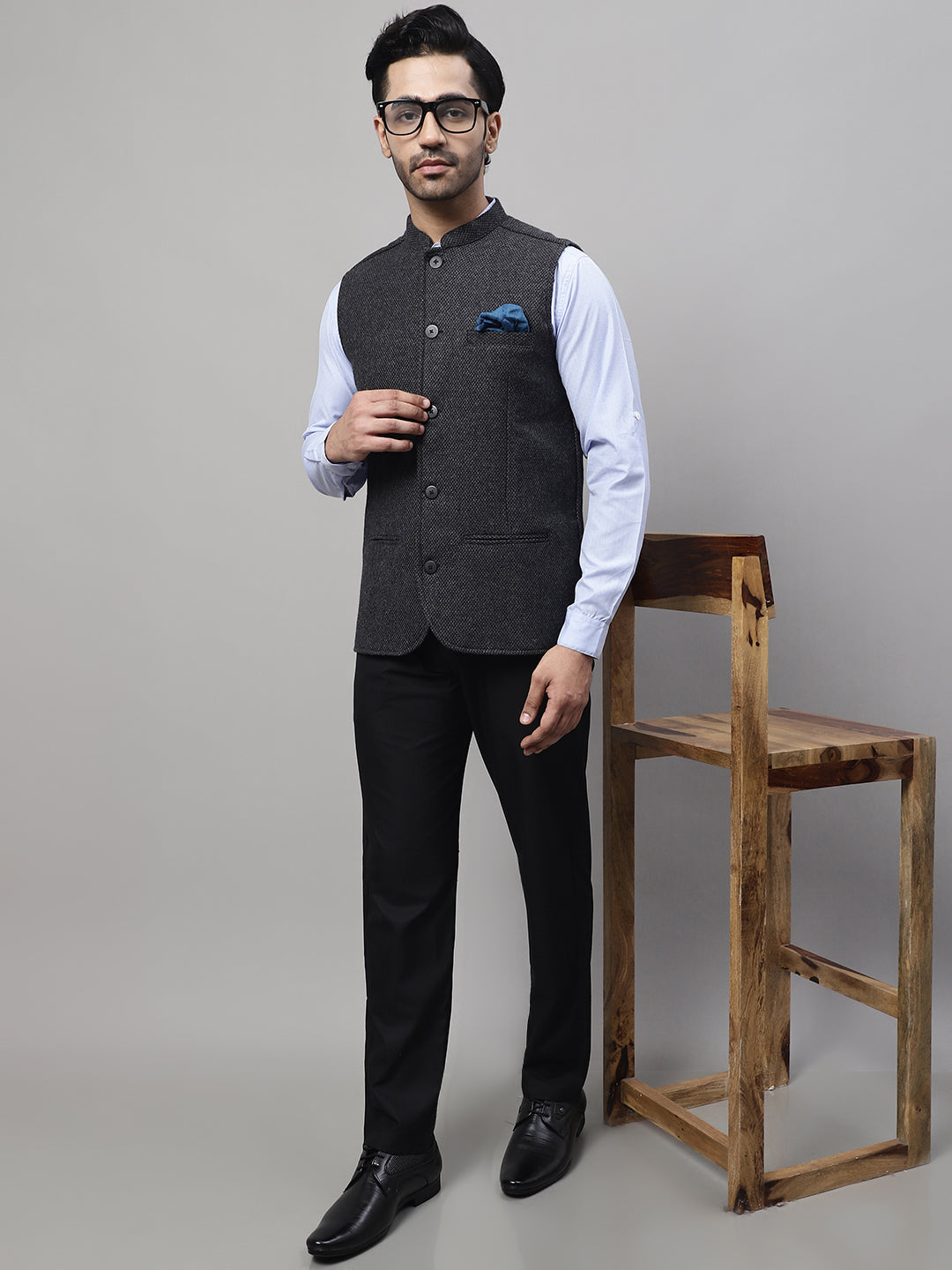 Even Apparels Men's Grey Pure Wool Nehru Jacket | Swadesiicart