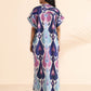 trueBrowns Blue Cotton Ikat Oversized Dress | Swadesiicart