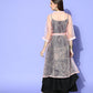 InWeave Women's Black Strappy Kurta Set With Peach Organza Cape - Swadesiicart