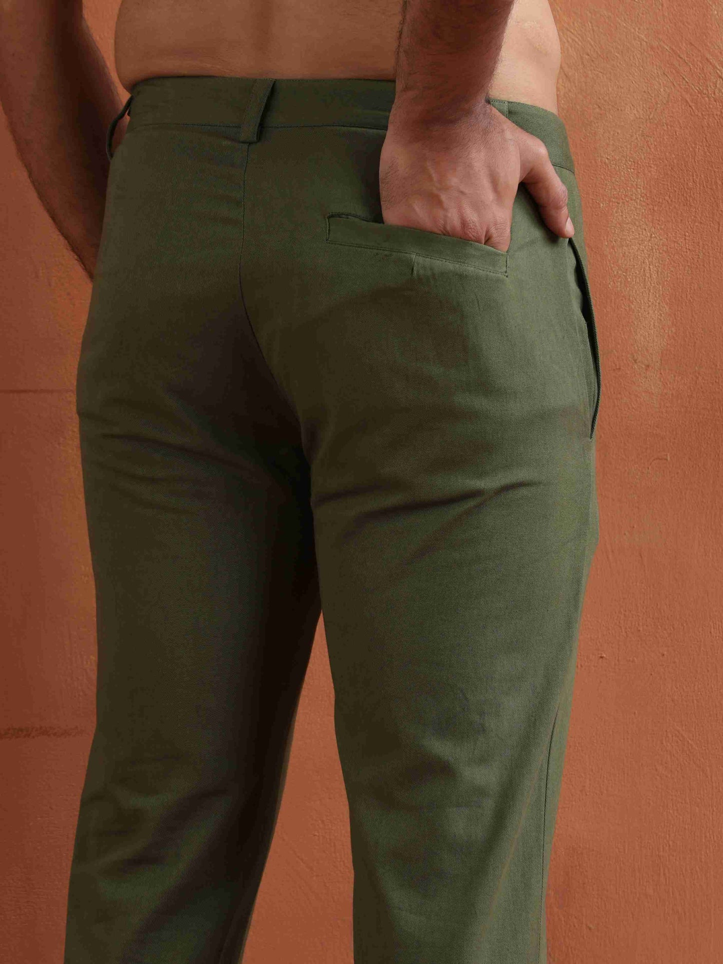 trueBrowns Men's Olive Green Cotton Twill Pants | Swadesiicart
