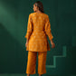 trueBrowns Mustard Geometric Floral Viscose Silk Front Pleat Co-ord Set - Swadesiicart