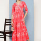 Ahalyaa Floral Printed Pleated Maxi Empire Ethnic Dress | Swadesiicart