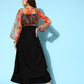 InWeave Women's Strappy Set In Black With Green Floral Short Or Cape - Swadesiicart