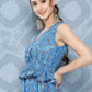 InWeave Women's Sapphire Blue Floral Paisley Print Long Frill Dress - Swadesiicart