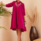 InWeave Women's Fuchsia Velvet Collared Neck Flared Midi Dress - Swadesiicart
