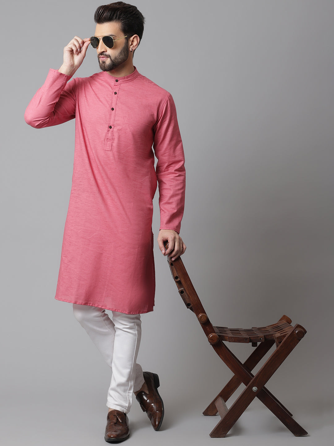 Even Apparels Rust Pure Cotton Kurta With Band Collar | Swadesiicart