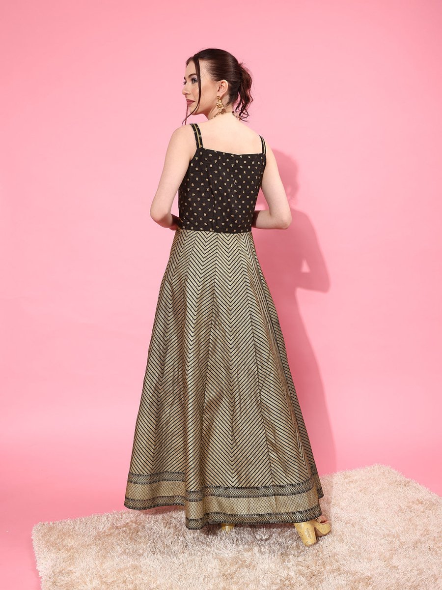 Ahalyaa Chevron Printed Maxi Ethnic Dress | Swadesiicart