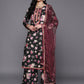 Ahalyaa Women Black Floral Printed Gotta Patti Kurta with Palazzos & With Dupatta | Swadesiicart