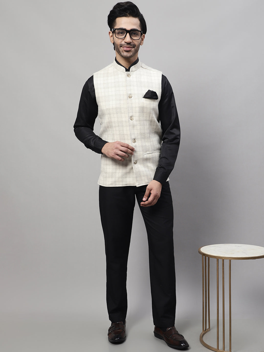 Even Apparels Men's Cream Pure Wool Nehru Jacket | Swadesiicart