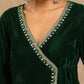 trueBrowns Green Velvet Embroidered Angrakha Kurta | Swadesiicart