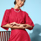 InWeave Women's Candy Red Gold Crop Top With Side Slit Skirt - Swadesiicart