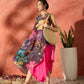 InWeave Black Floral Fuchsia Asymmetrical Dress - Swadesiicart