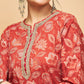 InWeave Women's Rust Paisley Print Gota Straight Kurta - Swadesiicart