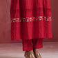 trueBrowns Red Cotton Dobby Flared Kurta Set | Swadesiicart
