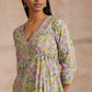 trueBrowns Grey Overall Floral Block Print Cotton Angrakha Kurta Pant Set | Swadesiicart